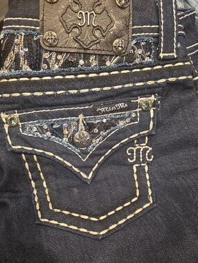 Miss Me Dark Blue Skinny Jeans with Embellished Back Pockets